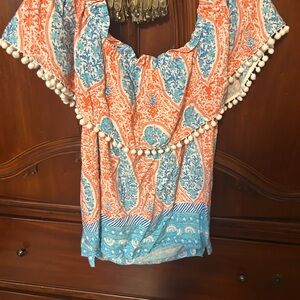 Crown and Ivy Bohemian Orange and Blue Women's Top sz large NWT